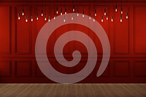 Red Wainscot Mockup Wall, 3D Render