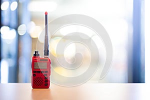 A red Walkie Talkie or Portable radio transceiver for communication