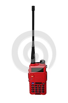 Red walkie talkie on a white background.