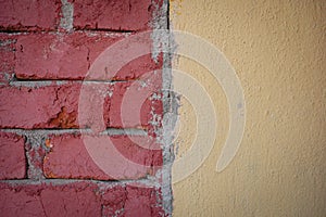 Red wall brick background on vintage building.