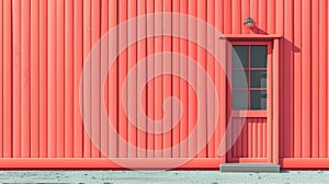 A red wall with a door and window on it, AI