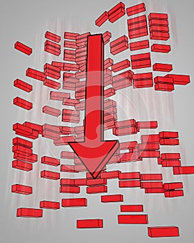 Red wall minus signs with arrow down