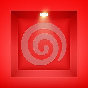 Red wall niche with spotlight