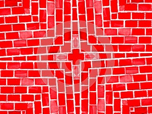 Red wall. Old brick texture. Irregular pattern.