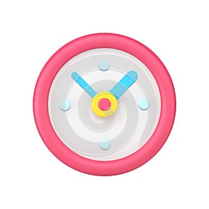 Red wall round clock 3d icon. Minimalistic timer with blue arrows