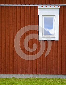 Red wall with toilet window