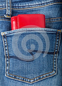 Red wallet in pocket