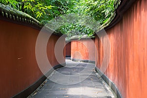 Red walls in a Buddhist temple in China