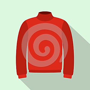 Red warm sweater icon, flat style