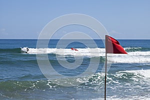 Red warning flag at Cocles beach, Costa Rica