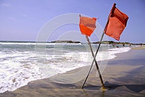 Red warning flags at beach