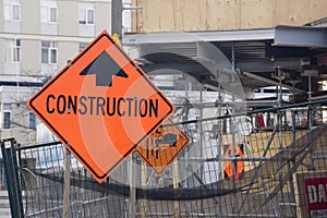 Red warning sign on a construction site