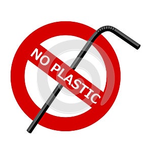 On the red warning sign, the crossed-out plastic tube and the text: NO PLASTIC. photo