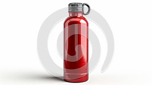Red water bottle on white surface