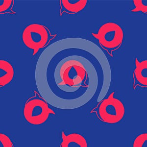 Red Water drop with speech bubbles icon isolated seamless pattern on blue background. Vector