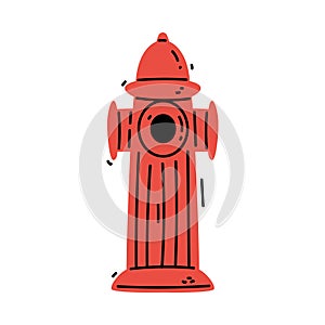 Red Water Hydrant or Fireplug with Valve as Firefighting Equipment Vector Illustration