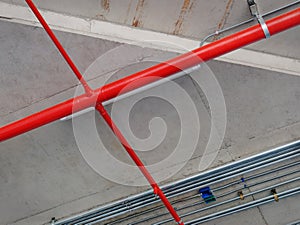 Red Water Pipes Under Ceiling for Fire Prevention System