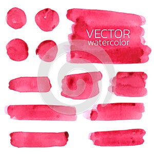Red watercolor brush strokes. Set of Vector brush