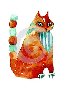 Red watercolor cat stylization