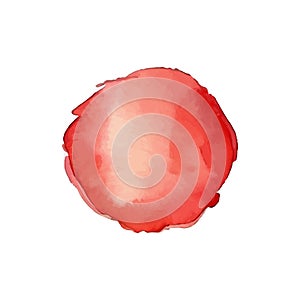 Red watercolor circle stain paint brush. Grunge red watercolor texture blob label ink round vector background.