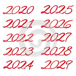 Red watercolor lettering from 2020 to 2029 decade photo
