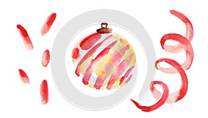 Red watercolor shiny ball Happy New Year , by colorful serpantine