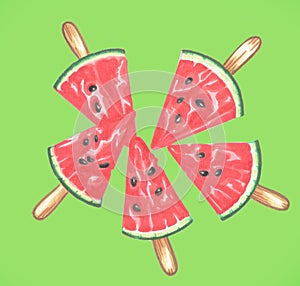 Red watermellon pieces ice lolly photo