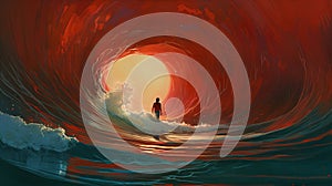 Red Wave: Imagining a Waterless Universe in a Dark and Naturalistic Painting, Generative AI