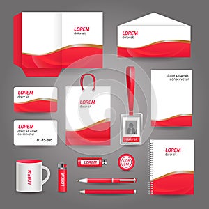 Red wavy abstract business stationery template