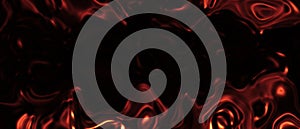 Red wavy glowing lines on the borders on dark background, energy wave particle banner. Beautiful abstract light or fire swirl