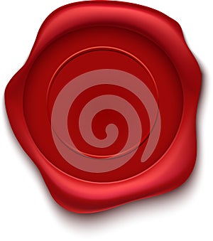 Red wax seal with empty space for a logo or symbol, representing security, authenticity, and official validation of photo