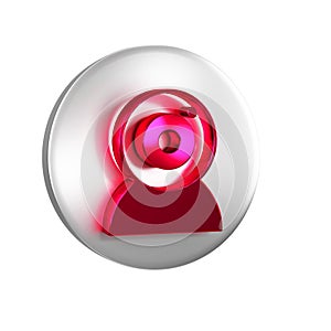 Red Web camera icon isolated on transparent background. Chat camera. Webcam icon. Silver circle button.