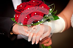 Red wedding roses with pearls