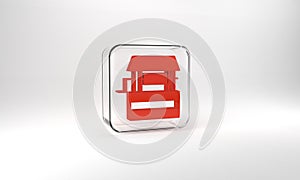 Red Well icon isolated on grey background. Glass square button. 3d illustration 3D render