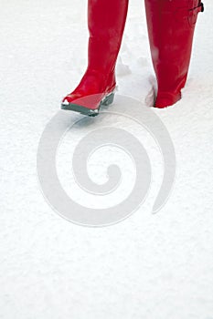 Red wellies in the snow