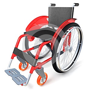 Red wheelchair on white background