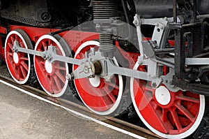 Red Wheels of steam locomotive