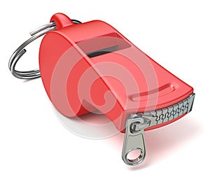 Red whistle with a closed zipper. 3D