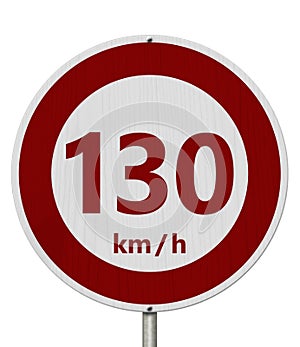 Red and white 130 km speed limit sign