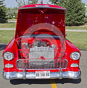 Red & White 1957 Chevy Bel Air Engine