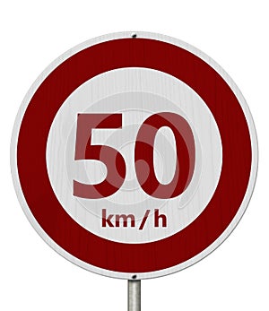 Red and white 50 km speed limit sign