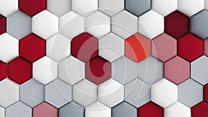 Red white abstract background with hexagons. 3d illustration, 3d rendering