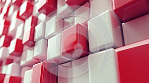 Red and white abstract blocks creating geometric background