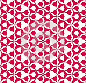 Red and white abstract geometric seamless pattern with triangles, hexagon grid