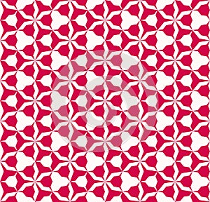Red and white abstract geometric seamless pattern with triangles, hexagon grid