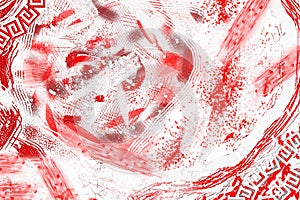 Red and white background with different paint brushes