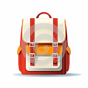 Red and white backpack with two straps on the front. Generative AI