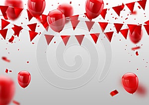 Red White balloons, confetti concept design template Happy Valentine`s Day,