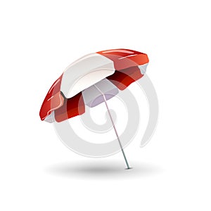 Red and white beach umbrella isolated on white background