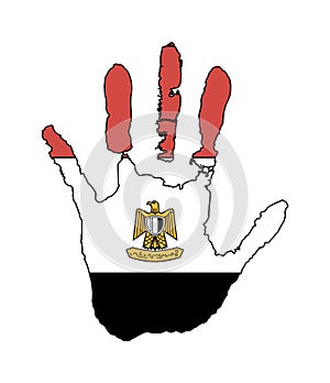 Red, white, black color of the flag. vector handprint in the form of the flag of Egypte